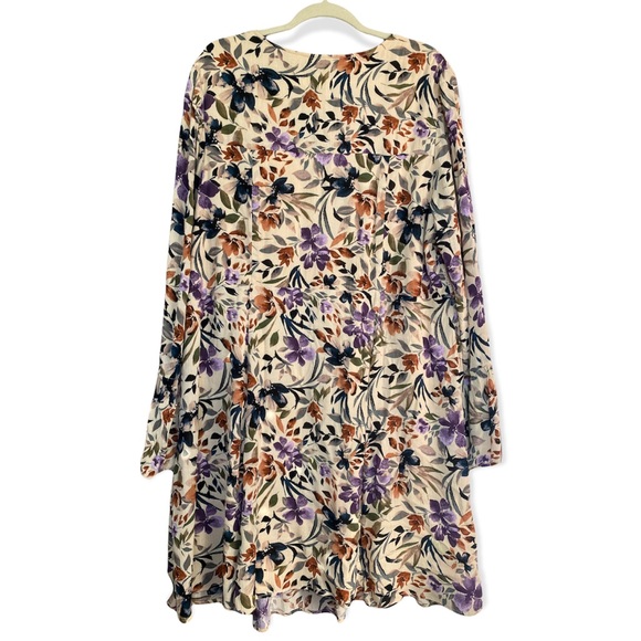 NWT Torrid Floral Babydoll Fit Plus Size Tan Skater Dress w/ Lace Up Neckline - Picture 3 of 10